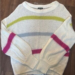 Wild Fable Cream Sweater with Pink, Green, and Gray Stripes